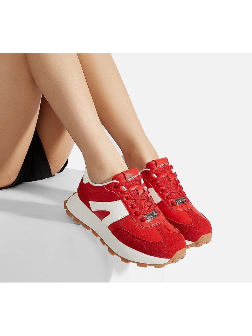 Women's Red Retro Classic Stylish Lace Up Tennis Running Walking Sneakers - Picture 7 of 7
